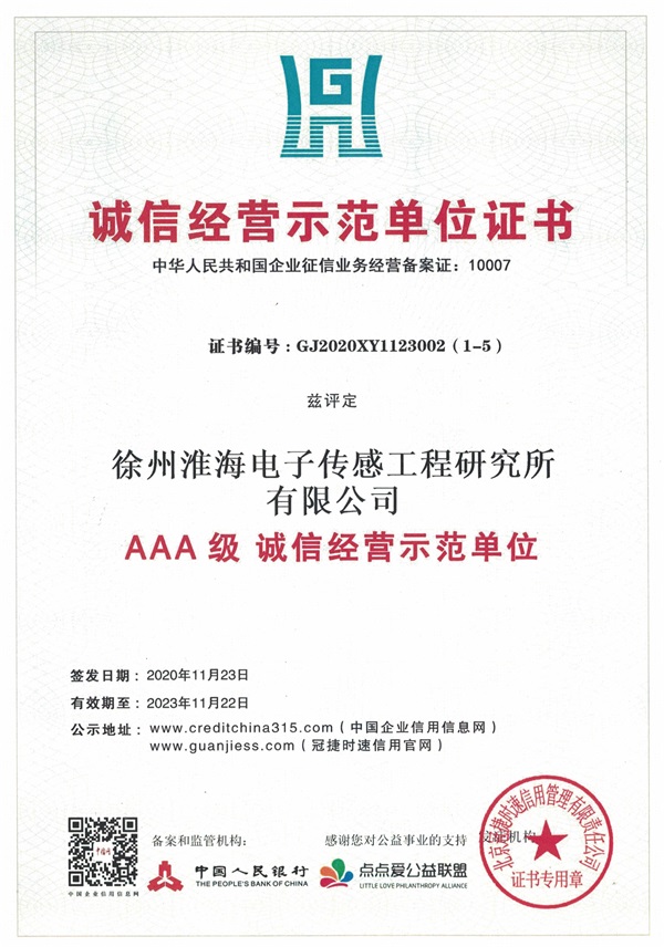 诚信经营示范单位证书