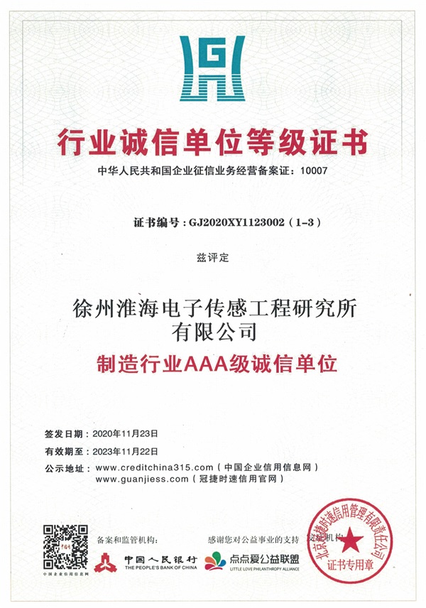 行业诚信单位等级证书
